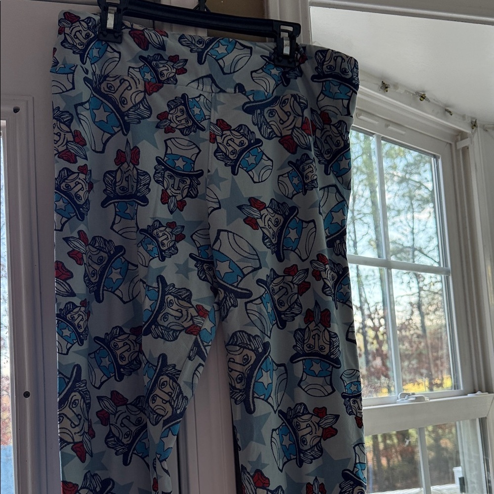 Blue and Red Lularoe Uncle Sam Patterned Leggings